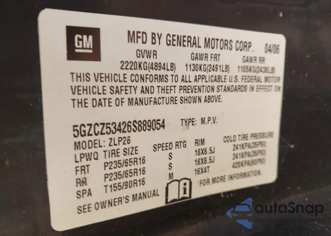 2006 Saturn Vue V6 z USA, uszkodzony, nr VIN 5GZCZ53426S889054